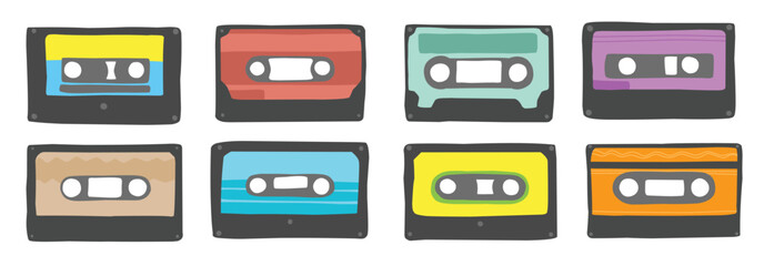  charming set of hand drawn retro cassette tape