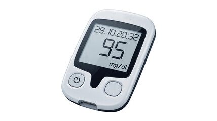 Glucose meter with normal reading in modern design on white background for healthcare and medical use