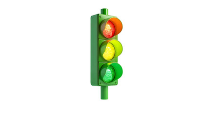 Green traffic light showing red, yellow, and green illumination