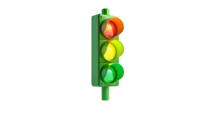 Green traffic light showing red, yellow, and green illumination