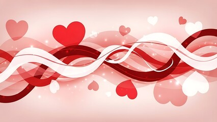 Beautiful red and white hearts with ribbon on pink background
