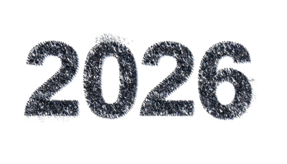 Digitized "2026" text, grainy, textured, dark blue with a black background