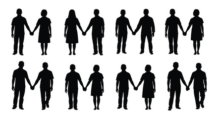A collection of diverse human figures holding hands representing unity and connection silhouette