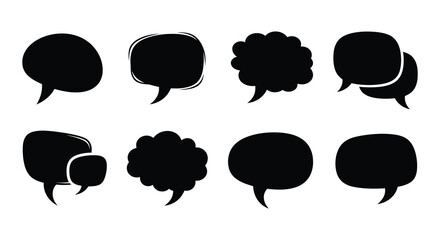 Collection of various black speech bubbles and thought balloons in a simple graphic silhouette © ArtBySalea07