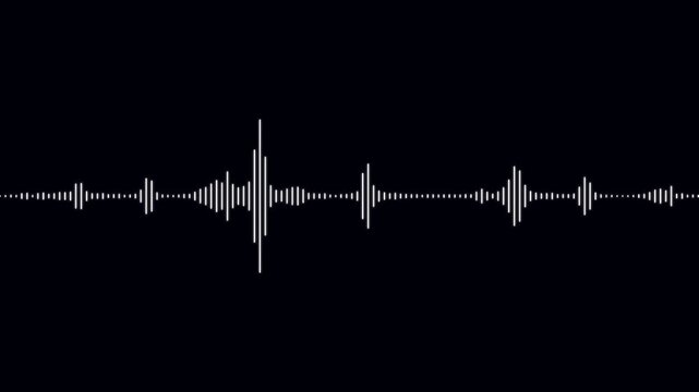 Audio visualiser- White audio waveform spectrum animation on black background. Line audio wave visualization. Animated sound wave spectrum. Music sound wave animation. White audio wave spectrum.