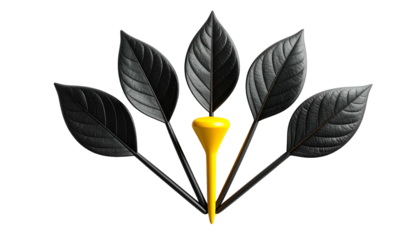 Five dark leaves radiate from a yellow central shape on black