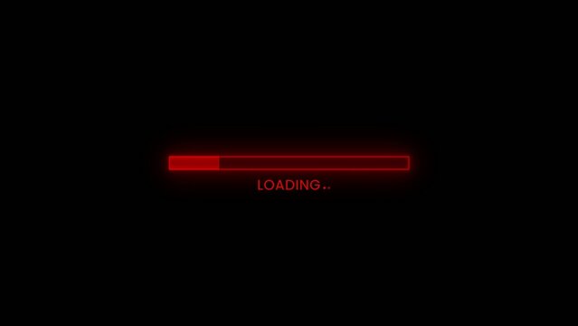 A digital red neon loading bar with the text LOADING.. displayed below against a completely black background signifying a waiting Generate title without using the word "Title:" before it