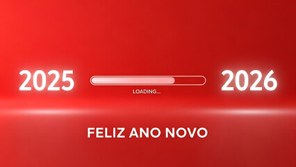 2025 loading bar transitions to 2026 Feliz Ano Novo
