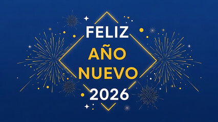 Feliz Ano Nuevo 2026 fireworks geometric frame