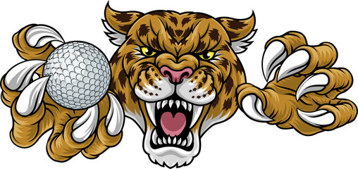 A jaguar, panther, leopard or cheetah wildcat spotted cat golf sports team mascot holding a ball © Christos Georghiou