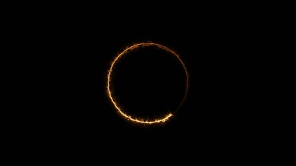 A fiery orange and yellow glowing ring pulsates with dynamic energy and flickering flames against a stark black backdrop symbolizing heat Generate title without using the word "Title:" before it