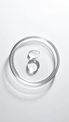 Clear liquid droplet in a petri dish, bright