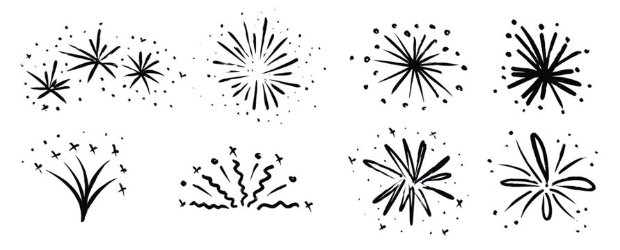 black hand drawn firework set crayon doodled firecracker