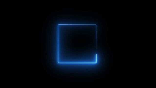 A sharp electric blue neon square outline shines brightly with a subtle incomplete segment against a deep black void creating a minimalist Generate title without using the word "Title:" before it