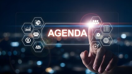 Hologram technology concept with agenda text on dark background