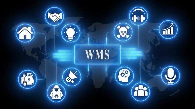Digital W M S System with Global Network and Business Concepts Animated WMS system warehouse management software