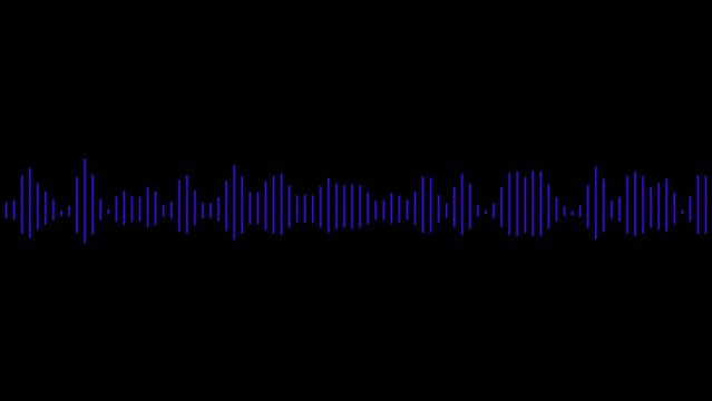 Audio waveform with blue spikes and varying heights on a Generate title without using the word "Title:" before it. black background stock 1765533127197