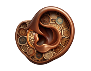 Steampunk ear design, intricate gears and swirls