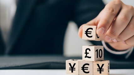 Hologram stock background with currency symbols and blocks