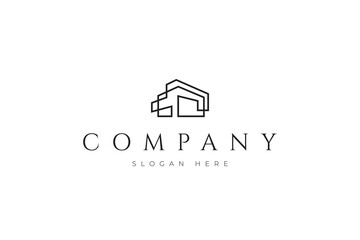 House building logo with linear minimalist abstract architectural design style