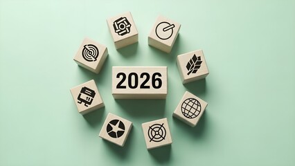 Hologram stock background with 2026 and eco friendly symbols