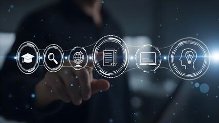 Hologram technology concept with futuristic stock background and virtual interface