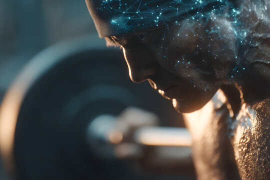 Brain exercising muscles, lifting heavy weights in gym - concept of studying, learning or mental growth. Generative AI - Powered by Adobe