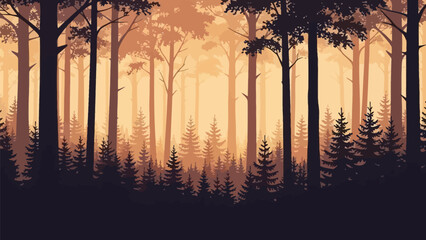 Forest Silhouette Vector on Rustic Wood Texture Background