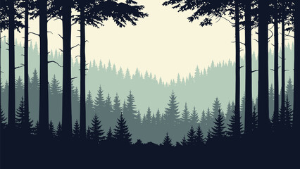 Forest silhouette. Wood background. Vector