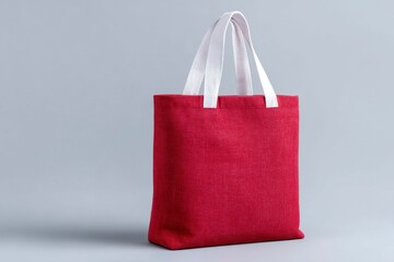 a red tote bag with two white straps, front view.