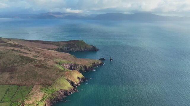 Ireland epic locations drone landscape of Kenmare Bay from Kinnard beach Dingle Kerry