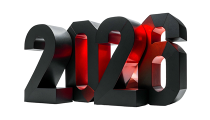 Bold 3D "2023" text with black exterior, red interior, on black background