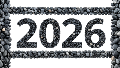 Year 2026 constructed with stone-filled numerals and border