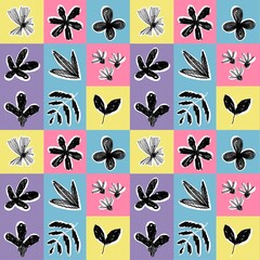 Fototapeta premium A seamless spring floral pattern in a square vintage retro style