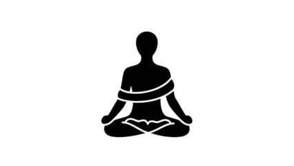 Minimalist meditation icon of person sitting in lotus pose for yoga and wellness design isolated PNG with Transparent Background
