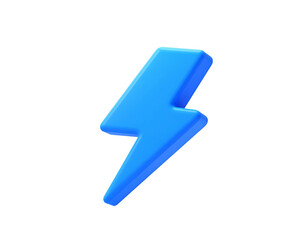 Glossy, three-dimensional blue lightning bolt on a black background