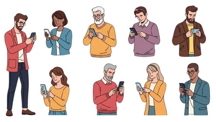 Diverse group of people using mobile devices together in a modern setting