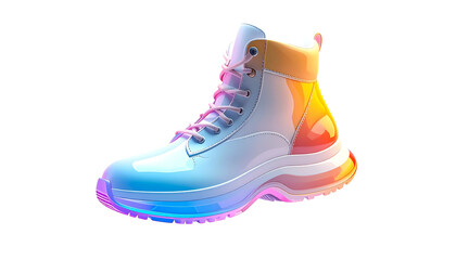 Glossy, futuristic boot with rainbow highlights against black