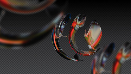 Abstract Glass Ribbon with Orange and Clear Transparent Elements