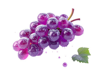 Vibrant purple grapes with a leaf, dusted with a light, white bloom