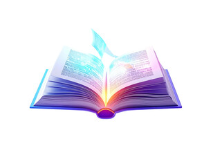 Glowing open book with illuminated pages, magical ambiance