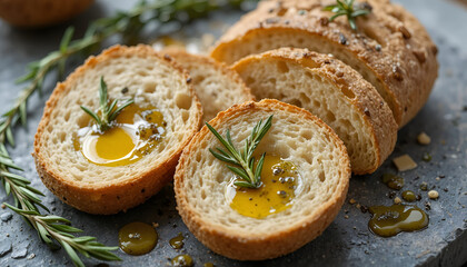 Freshly Baked Bread Served with Olive Oil and Herbs