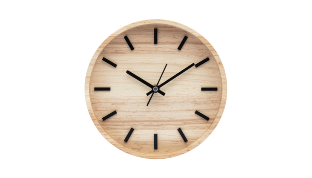 Wood-rimmed analog clock with minimalist black ticks - Powered by Adobe