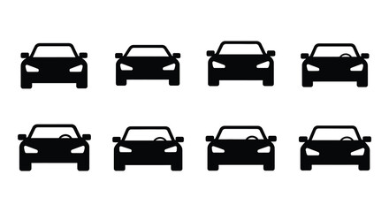 Eight car outlines displayed in a grid pattern showcasing vehicle designs as a silhouette