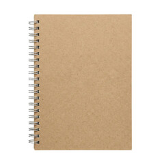 Recycled brown paper spiral notebook on transparent background