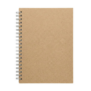 Recycled brown paper spiral notebook on transparent background