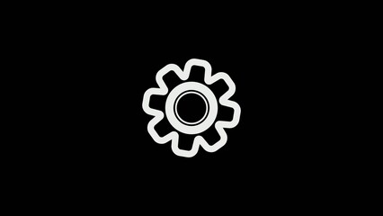 A white outline of a gear or cogwheel on a black background symbolizing settings configuration or mechanical operation in a digital or Generate title without using the word "Title:" before it