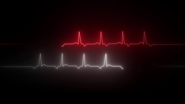 Heartbeat Monitor Display with Red and White Glowing E C G Waves on Dark Background ECG waves medical display