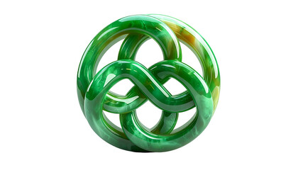 A swirling, interconnected green glass knot against a solid black background