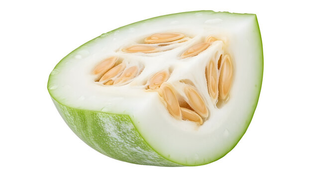 Slice of fresh winter melon or ash gourd with seeds isolated on white background